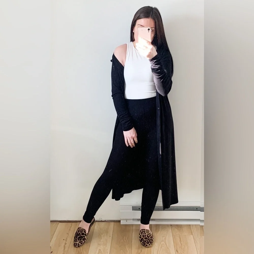MaxMara Leisure Black Long Ribbed Cardigan Legging Set small